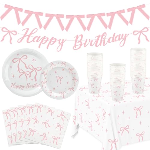 Rosa Schleife Geburtstag Party Supplies Rosa Schleife Geschirr Set Kokette Geburtstag Dekor Inklusive Pappteller Servietten Tassen Tischdecke Banner für Junggesellinnenabschied Braut Kokette Party Rosa Schleife Geburtstag Party Supplies Rosa Schleife Geschirr Set Kokette Geburtstag Dekor Inklusive Pappteller Servietten Tassen Tischdecke Banner für Junggesellinnenabschied Braut Kokette Party von Maniaacer