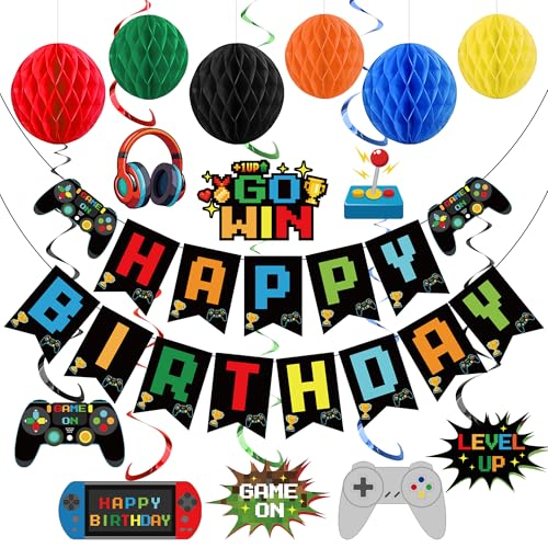 Videospiel Geburtstag Dekorationen Spiel Thema Party Dekorationen Kit Enthält Happy Birthday Gaming Banner Hängende Wirbel Wabenbälle für Babyparty Gaming Mottoparty Videospiel Geburtstag Dekorationen Spiel Thema Party Dekorationen Kit Enthält Happy Birthday Gaming Banner Hängende Wirbel Wabenbälle für Babyparty Gaming Mottoparty von Maniaacer