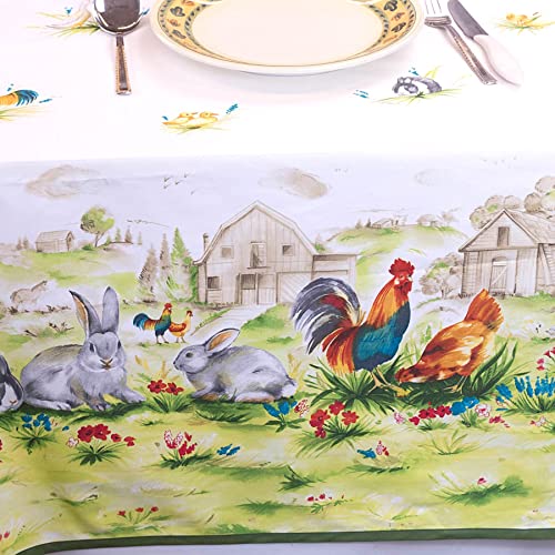 Manifattura Tessile Tischdecke mit Aquarell-Design, Reiner Baumwolle, Italienischer Fantasy-Druck - Bauernhof, Rechteckig x12 270 von Manifattura Tessile
