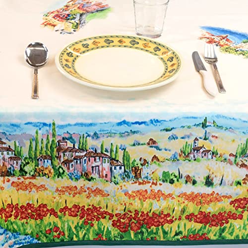 Manifattura Tessile Tischdecke mit Aquarell-Design, Reiner Baumwolle, Italienischer Fantasy-Druck - Landschaft, Rechteckig x14 320 von Manifattura Tessile