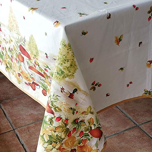 Manifattura Tessile Tischdecke mit Aquarell-Design, Reiner Baumwolle, Italienischer Fantasy-Druck - Pilze, Rechteckig x14 320 von Manifattura Tessile