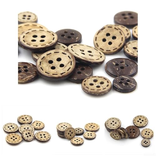 Knöpfe aus Kokosnussschalen, 12 mm, Holz, mit zwei Löchern, 100 Stück Knöpfe aus Kokosnussschalen, 12 mm, Holz, mit zwei Löchern, 100 Stück von Manillefu