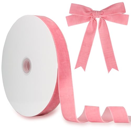 Manjonzic Samtband, einseitig, beflockt, Weihnachtsband, Rolle für Geschenkverpackungen, Blumensträuße, Baumschleifen, Urlaubs- und Party-Dekoration, 25 mm, Rosa Manjonzic Samtband, einseitig, beflockt, Weihnachtsband, Rolle für Geschenkverpackungen, Blumensträuße, Baumschleifen, Urlaubs- und Party-Dekoration, 25 mm, Rosa von Manjonzic