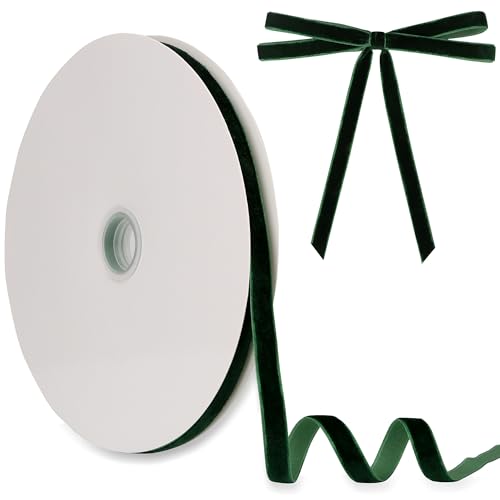 Samtband, 10 mm x 27,7 m, einseitig beflockt, Weihnachtsband, Rolle für Geschenkverpackungen, Blumensträuße, Baumschleifen, Urlaubs- und Party-Dekoration, Dunkelgrün Samtband, 10 mm x 27,7 m, einseitig beflockt, Weihnachtsband, Rolle für Geschenkverpackungen, Blumensträuße, Baumschleifen, Urlaubs- und Party-Dekoration, Dunkelgrün von Manjonzic