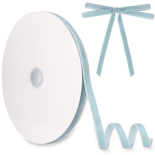 Samtband, 10 mm x 27,7 m, einseitig beflockt, Weihnachtsband, Rolle für Geschenkverpackungen, Blumensträuße, Baumschleifen, Urlaubs- und Party-Dekoration, Hellblau Samtband, 10 mm x 27,7 m, einseitig beflockt, Weihnachtsband, Rolle für Geschenkverpackungen, Blumensträuße, Baumschleifen, Urlaubs- und Party-Dekoration, Hellblau von Manjonzic