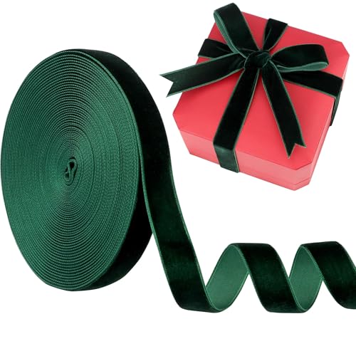 Samtband, 15 mm, 9,1 m, Manjonzic einseitiges Samtband, perfekt für Weihnachtsbäume, Geschenkverpackungen, Blumensträuße, Hochzeitsdekoration, Dunkelgrün Samtband, 15 mm, 9,1 m, Manjonzic einseitiges Samtband, perfekt für Weihnachtsbäume, Geschenkverpackungen, Blumensträuße, Hochzeitsdekoration, Dunkelgrün von Manjonzic