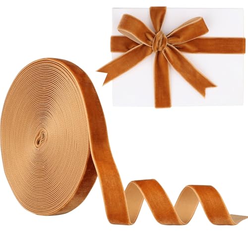 Samtband, 15 mm, 9,1 m, Manjonzic einseitiges Samtband, perfekt für Weihnachtsbäume, Geschenkverpackungen, Blumensträuße, Hochzeitsdekoration, Kupfer Samtband, 15 mm, 9,1 m, Manjonzic einseitiges Samtband, perfekt für Weihnachtsbäume, Geschenkverpackungen, Blumensträuße, Hochzeitsdekoration, Kupfer von Manjonzic