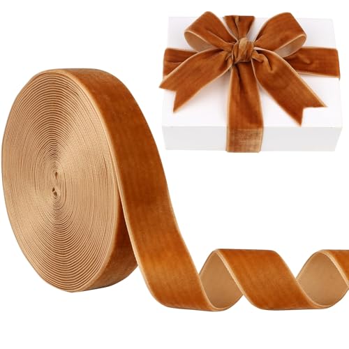 Samtband, Kupfer, 2,5 cm (1 Zoll), 9,1 m Manjonzic einseitiges Samtband, perfekt für Weihnachtsbäume, Geschenkverpackungen, Blumensträuße, Hochzeitsdekoration von Manjonzic
