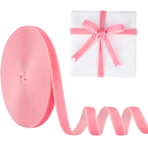 Samtband, Rosa, 10 mm (3/8 Zoll), 9,1 m Manjonzic einseitiges Samtband, perfekt für Weihnachtsbäume, Geschenkverpackungen, Blumensträuße, Hochzeitsdekoration von Manjonzic