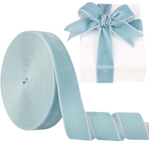 Samtband, hellblau, 25 mm, 9,1 m, Manjonzic einseitig, Samtband, perfekt für Weihnachtsbäume, Geschenkverpackungen, Blumensträuße, Hochzeitsdekoration Samtband, hellblau, 25 mm, 9,1 m, Manjonzic einseitig, Samtband, perfekt für Weihnachtsbäume, Geschenkverpackungen, Blumensträuße, Hochzeitsdekoration von Manjonzic
