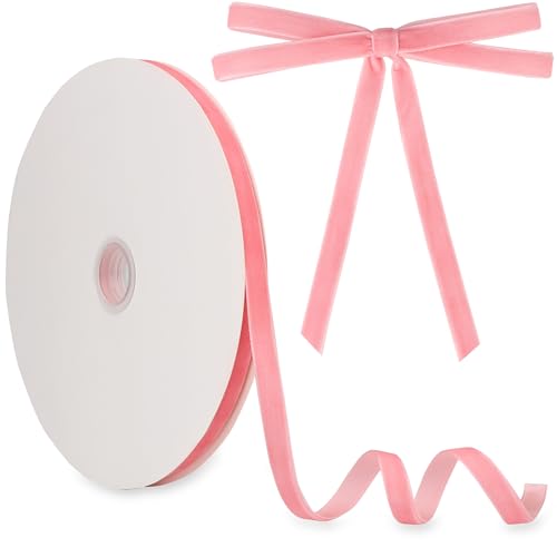 Samtband 10 mm x 27,7 m Manjonzic einseitig beflocktes Weihnachtsband Rolle für Geschenkverpackungen, Blumensträuße, Baumschleifen, Urlaubs- und Party-Dekoration, Rosa von Manjonzic