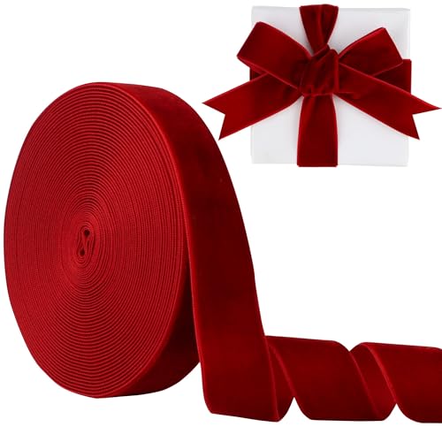 Samtband Weinrot, 2,5 cm (1 Zoll), 9,1 m Manjonzic einseitiges Samtband, perfekt für Weihnachtsbäume, Geschenkverpackungen, Blumensträuße, Hochzeitsdekoration von Manjonzic