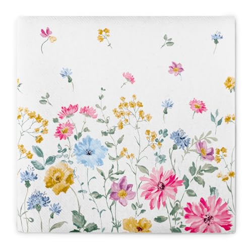 Mank Airlaid Serviette Meggi 40 x 40 cm, 50 Stück hochwertige stoffähnliche Sommer Servietten mit Blumen, Blumenwiese, perfekte Tisch Deko für Hochzeiten, Floral von Mank