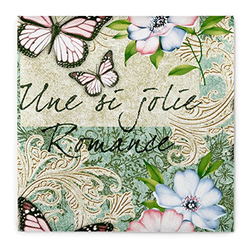 Mank Airlaid Servietten 40x40 cm Premium Einweg Serviette stoffähnlich und saugstark perfekt für Hochzeit & Partys 50 Stück Blumen Ornament Jolie in Grün von Mank