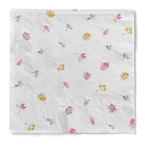 Mank Tissue Serviette Meggi, 3-lagig, 100 Stück – Fröhliches Blumenwiese Design für Frühling & Sommer, Perfekte Tischdekoration für Hochzeiten und Geburtstagsfeiern (33 x 33 cm, 1/4-Falz) von Mank