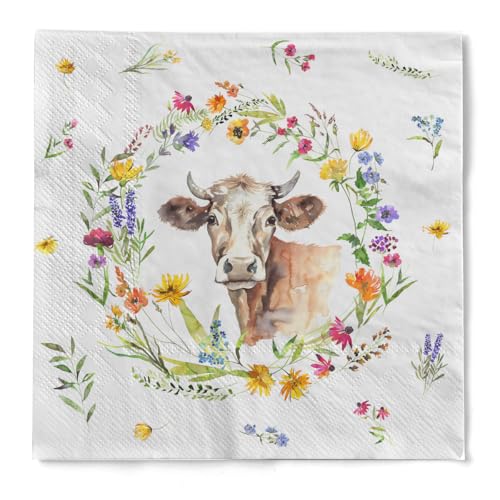 Mank Tissue Serviette Molly 3-lagig, 100 Stück – Fröhliches Blumenmotiv für Frühling & Sommer, Servietten perfekt für Hochzeiten, Gartenpartys und Geburtstagsfeiern (33 x 33 cm, 1/4-Falz) von Mank
