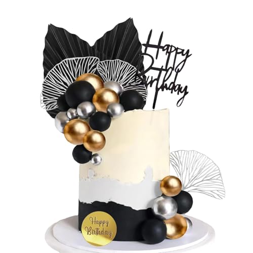 30 Stück Boho Tortendeko Dekoration Mädchen, Tortendeko Kugeln Gold Weiße Cake Topper, Weiße Kugel UndGoldenen Kugeln für Geburtstag,Hochzeit, Kuchen Dekoration (Schwarz Gold） von Manqyi