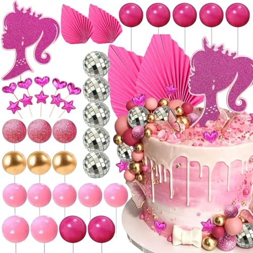 38 Stück Prinzessin Kuchen Deko, Tortendeko Geburtstag Mädchen, Prinzessin Cupcake Toppers, Rosa und Gold Kuchen Schaumkugeln Cupcake Topper, für Hochzeit, Brautparty,Geburtstag, Party(Rosa Serie) von Manqyi