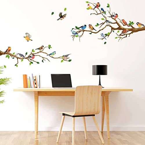Manqyi 4 Stück Gartenvögel Wandtattoo Wandsticker, Vögel auf Baum Ast Wandaufkleber, Grüne Blätter Vögel, Gartenvögel auf Zweigen, für Wohnzimmer Schlafzimmer Küche Kinderzimmer von Manqyi