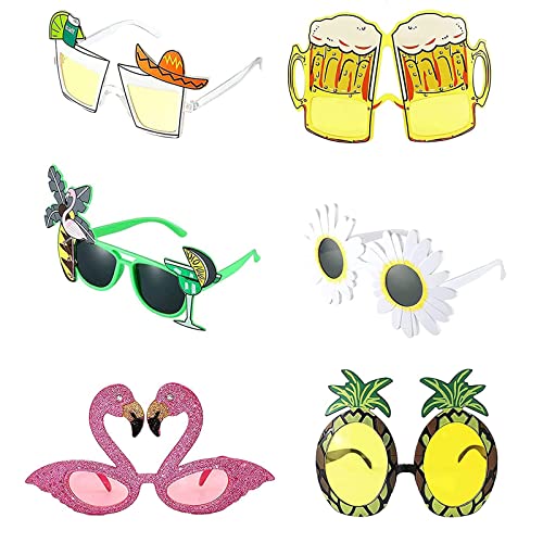 6 Stück Partybrille, Neuheit Party Sonnenbrille, Lustige Brille, Lustige Sonnenbrille, Hawaiian Tropical Brille, Lustige hawaiianische Brille, Party Brille, für Strand Thema Dekoration, Party Zubehör von Manqyi