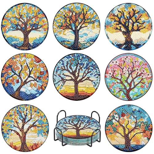 8 Stück Diamond Painting Untersetzer, Diamond Painting Untersetzer mit Halter, Untersetzer Rund Magischer Baum DIY Untersetzer Serviertablett rutschfest für Tassen, Weingläser, Vasen und Heimküche 8 Stück Diamond Painting Untersetzer, Diamond Painting Untersetzer mit Halter, Untersetzer Rund Magischer Baum DIY Untersetzer Serviertablett rutschfest für Tassen, Weingläser, Vasen und Heimküche von Manqyi