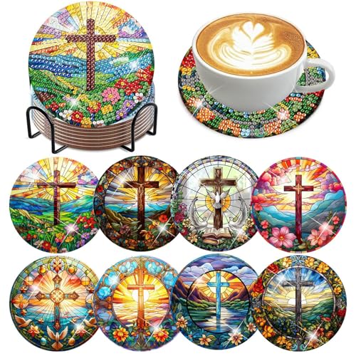 8 Stück Diamond Painting Untersetzer mit Halter, Diamant-Maluntersetzer Mit Ständer, Acryl, Kunsthandwerk Handgefertigt, Bunt, Wohnzimmer, Schlafzimmer, dekorative Untersetzer 8 Stück Diamond Painting Untersetzer mit Halter, Diamant-Maluntersetzer Mit Ständer, Acryl, Kunsthandwerk Handgefertigt, Bunt, Wohnzimmer, Schlafzimmer, dekorative Untersetzer von Manqyi