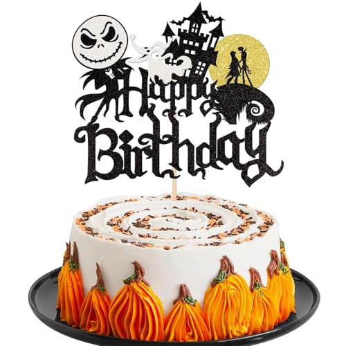 Halloween Happy Birthday Cake Topper Glitter, Kuchen Deko mit Fledermaus Schloss Mond Cake Toppers, Halloween Dekorationen Schwarz Glitzer Geisterhaus Geist Fledermaus Thema Halloween Happy Birthday Cake Topper Glitter, Kuchen Deko mit Fledermaus Schloss Mond Cake Toppers, Halloween Dekorationen Schwarz Glitzer Geisterhaus Geist Fledermaus Thema von Manqyi