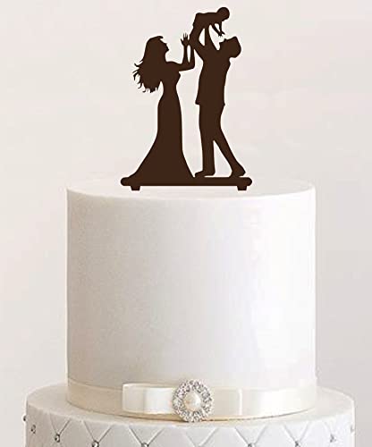 Cake Topper, Tortenstecker, Tortenfigur Acryl, Hochzeit Paar mit Kind Hochzeitstorte (Braun) von Manschin-Laserdesign