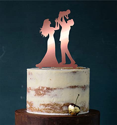 Cake Topper, Tortenstecker, Tortenfigur Acryl, Hochzeit Paar mit Kind Hochzeitstorte (Bronze verspiegelt (einseitig)) Art.Nr. 5323 von Manschin-Laserdesign