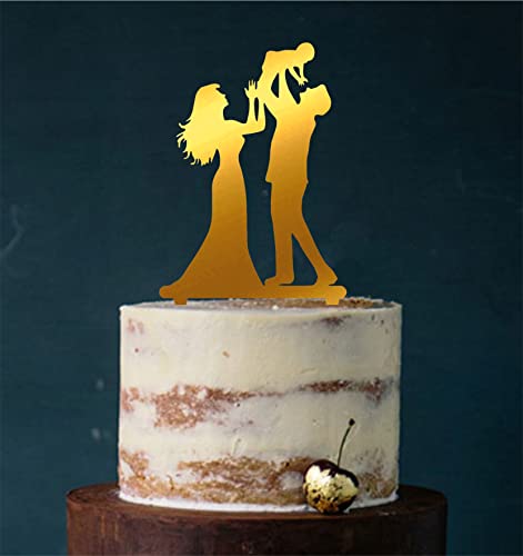 Cake Topper, Tortenstecker, Tortenfigur Acryl, Hochzeit Paar mit Kind Hochzeitstorte (Gold verspiegelt (einseitig)) Art.Nr. 5315 von Manschin-Laserdesign