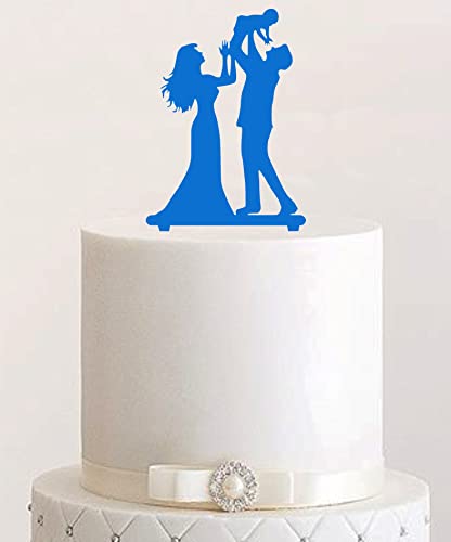 Cake Topper, Tortenstecker, Tortenfigur Acryl, Hochzeit Paar mit Kind Hochzeitstorte (Hellblau) von Manschin-Laserdesign