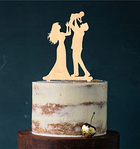 Cake Topper, Tortenstecker, Tortenfigur Acryl, Hochzeit Paar mit Kind Hochzeitstorte (Holz) Art.Nr. 5336 von Manschin-Laserdesign