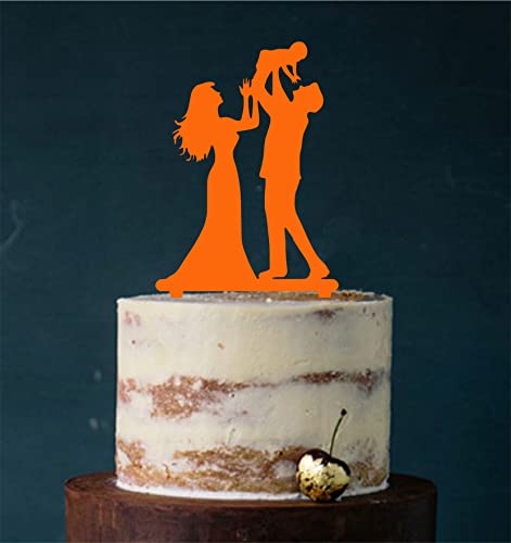 Cake Topper, Tortenstecker, Tortenfigur Acryl, Hochzeit Paar mit Kind Hochzeitstorte (Orange) von Manschin-Laserdesign