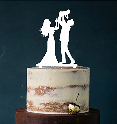 Cake Topper, Tortenstecker, Tortenfigur Acryl, Hochzeit Paar mit Kind Hochzeitstorte (Weiß) von Manschin-Laserdesign