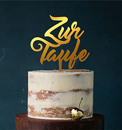 Cake Topper Acryl/Holz Zur Taufe heilige Taufe, Topper, Caketopper, Einstecker, Stecker, Torte, Kuchen, Tortenstecker (Spiegel Gold (Einseitig)) Art.Nr. 5177 von Manschin-Laserdesign