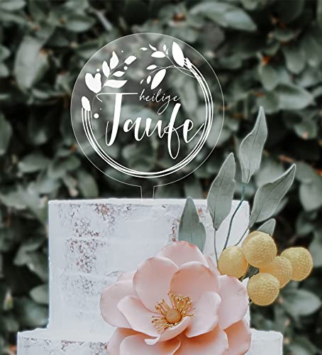 Cake Topper Acryl heilige Taufe Topper Caketopper, Einstecker, Stecker, Torte Tortenstecker (Transparent Glanz - Weißdruck) von Manschin-Laserdesign