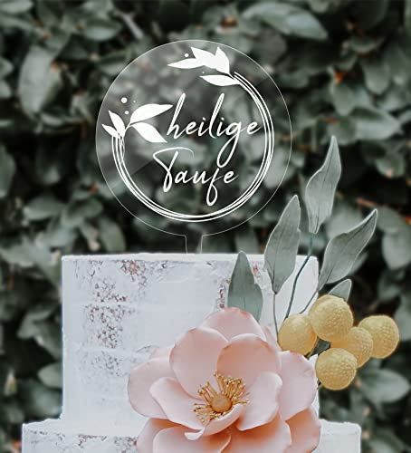 Cake Topper Acryl heilige Taufe Topper Caketopper, Einstecker, Stecker, Torte Tortenstecker (Transparent Glanz - Weißdruck) von Manschin-Laserdesign