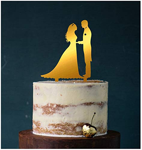 Cake Topper Paar,Tortenstecker, Tortenfigur Acryl, Hochzeit Wedding Hochzeitstorte Art. Nr. 5352 (Spiegel Gold (Einseitig)) von Manschin-Laserdesign