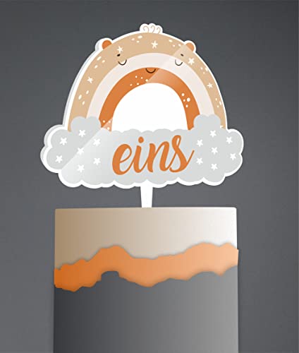 Cake Topper eins 1 Geburtstag Regenbogen Kindergeburtstag Boho Happy Birthday, Geburtstagstorte Geburtstagstopper Tortentopper Tortenstecker Tortefigur Acryl one (Eins) von Manschin-Laserdesign