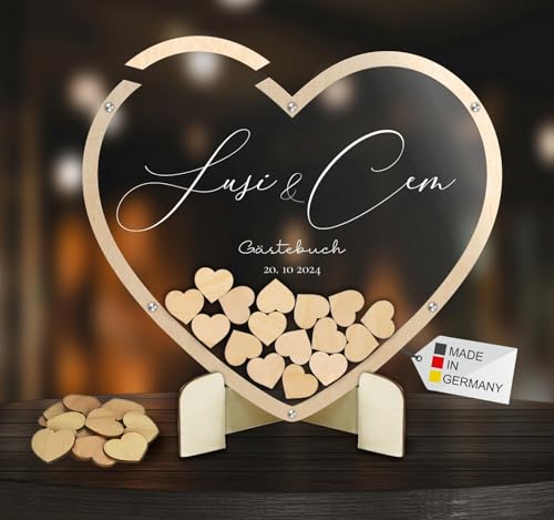 Gästebuch aus Holz und Acrylglas transparent zur Hochzeit, personalisiert, Wunschgravur, inkl. Herzen Gästebuch aus Holz und Acrylglas transparent zur Hochzeit, personalisiert, Wunschgravur, inkl. Herzen von Manschin Laserdesign