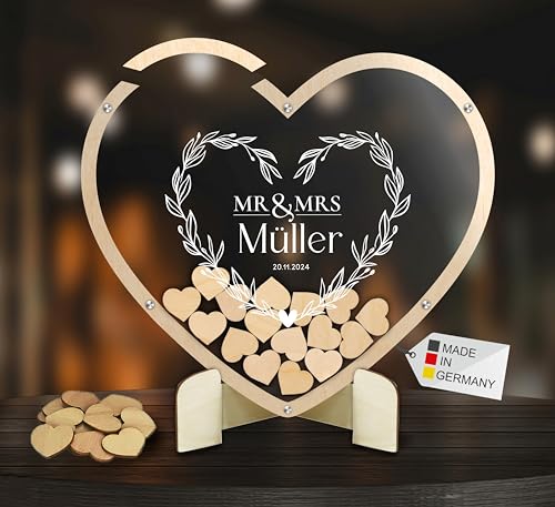 Gästebuch aus Holz und Acrylglas transparent zur Hochzeit, personalisiert, Wunschgravur, inkl. Herzen Gästebuch aus Holz und Acrylglas transparent zur Hochzeit, personalisiert, Wunschgravur, inkl. Herzen von Manschin Laserdesign