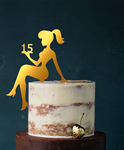 Girl, birthday, Tortenfigur, Cake Topper, Mädchengeburtstag, sweet 16, sweet 18, Zahl, TopperZahl, Geburtstag, Geburtstagsdeko, Dekoration (Gold (einseitig verspiegelt), 15) von Manschin-Laserdesign