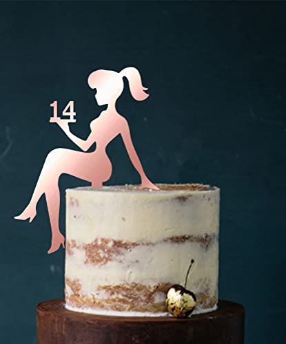 Girl, birthday, Tortenfigur, Cake Topper, Mädchengeburtstag, sweet 16, sweet 18, Zahl, TopperZahl, Geburtstag, Geburtstagsdeko, Dekoration (Rosegold (einseitig verspiegelt), 14) Art.Nr. 5376 von Manschin-Laserdesign