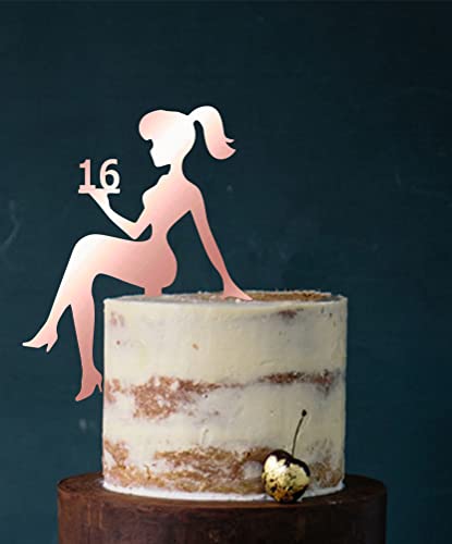 Girl, birthday, Tortenfigur, Cake Topper, Mädchengeburtstag, sweet 16, sweet 18, Zahl, TopperZahl, Geburtstag, Geburtstagsdeko, Dekoration (Rosegold (einseitig verspiegelt), 16) Art.Nr. 5362 von Manschin-Laserdesign