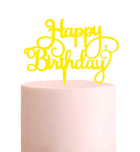 Manschin Laserdesign Cake Topper, Happy Birthday, Tortenstecker Geburtstag, Tortefigur Acryl, Farbwahl - (Gelb) von Manschin Laserdesign