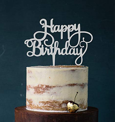Manschin Laserdesign Cake Topper, Happy Birthday, Tortenstecker Geburtstag, Tortefigur Acryl, Farbwahl - (Grau) Art.Nr. 5196 von Manschin Laserdesign