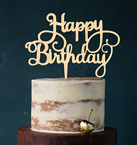 Manschin Laserdesign Cake Topper, Happy Birthday, Tortenstecker Geburtstag, Tortefigur Acryl, Farbwahl - (Holz) Art.Nr. 5005 von Manschin Laserdesign