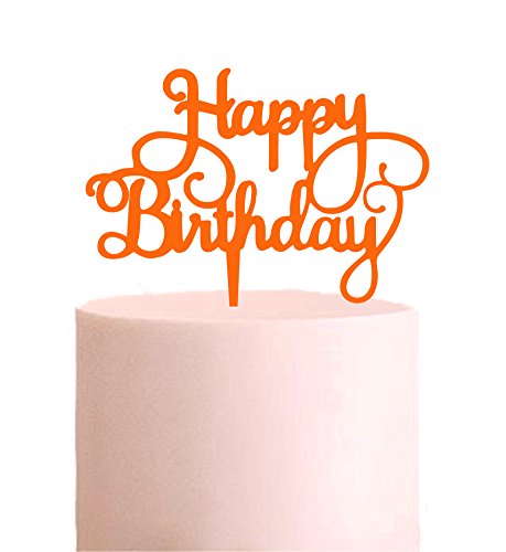 Manschin Laserdesign Cake Topper, Happy Birthday, Tortenstecker Geburtstag, Tortefigur Acryl, Farbwahl - (Orange) von Manschin Laserdesign