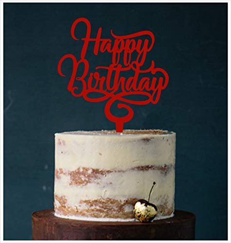 Manschin-Laserdesign Cake Topper, Happy Birthday Geburtstagstopper Tortentopper, Tortenstecker Geburtstag, Tortefigur Acryl, Farbwahl (Dunkelrot) von Manschin-Laserdesign