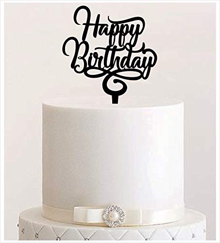 Manschin-Laserdesign Cake Topper, Happy Birthday Geburtstagstopper Tortentopper, Tortenstecker Geburtstag, Tortefigur Acryl, Farbwahl (Schwarz) von Manschin-Laserdesign